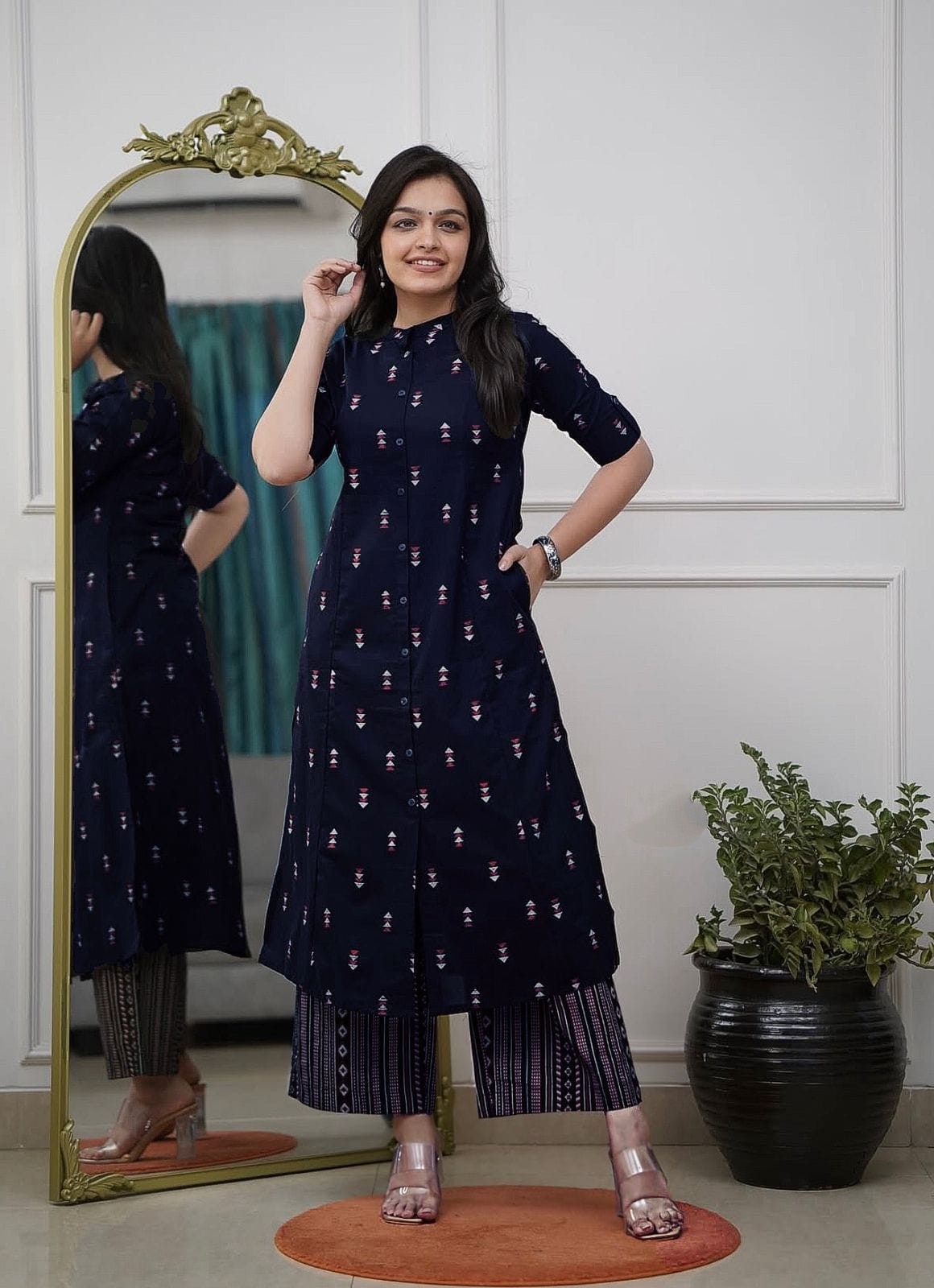 Reyon Foil Work Straight Salwar Set